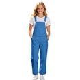 thumbnail image 1 of VBEWZET Girls Solid Wide Leg Bib Overalls, Adjustable Strap Button Denim Jumpsuit, All Season Garden Outdoor Casual Bottoms with Chest Pocket Blue 5-6 Years, 1 of 6