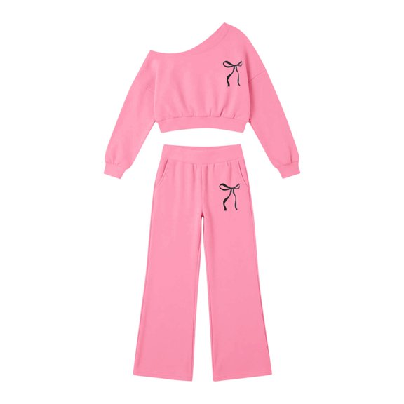 VBEWZET Girls Winter Outfits Fleece Hoodie Wide Leg Pants Set for Girls Cozy Warm Winter Casual Outfit A-Pink 13-14 Yeras
