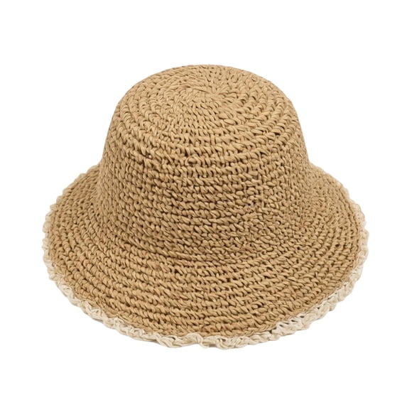 VBEWZET Kids Hand Straw Bucket Hat, Lace Fringe Wide Brim Protection Sun Hat, Foldable Lightweight Boys Girls Beach Outdoor Vacation Travel Styling Cap Khaki One Size