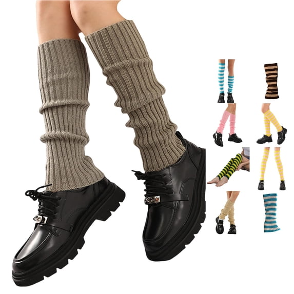 VBEWZET Ladies Fall Winter Y2K Ribbed Leg Warmers, Colorful Knitted Accessories Grey One Size