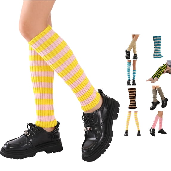 VBEWZET Ladies Fall Winter Y2K Ribbed Leg Warmers, Colorful Knitted Accessories Light Yellow One Size
