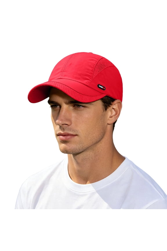 Men Breathable Mesh Baseball Cap, Lightweight Sport Running Dad Hat for Running, Cycling, Fishing & Daily Casual Wear Red One Size