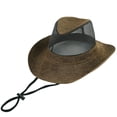 thumbnail image 1 of VBEWZET Men's Mesh Sun Hat, Wide Brim Cowboy Style Summer Hat with Chin Strap, Breathable Outdoor Fishing & Hiking Cap Coffee, 1 of 2