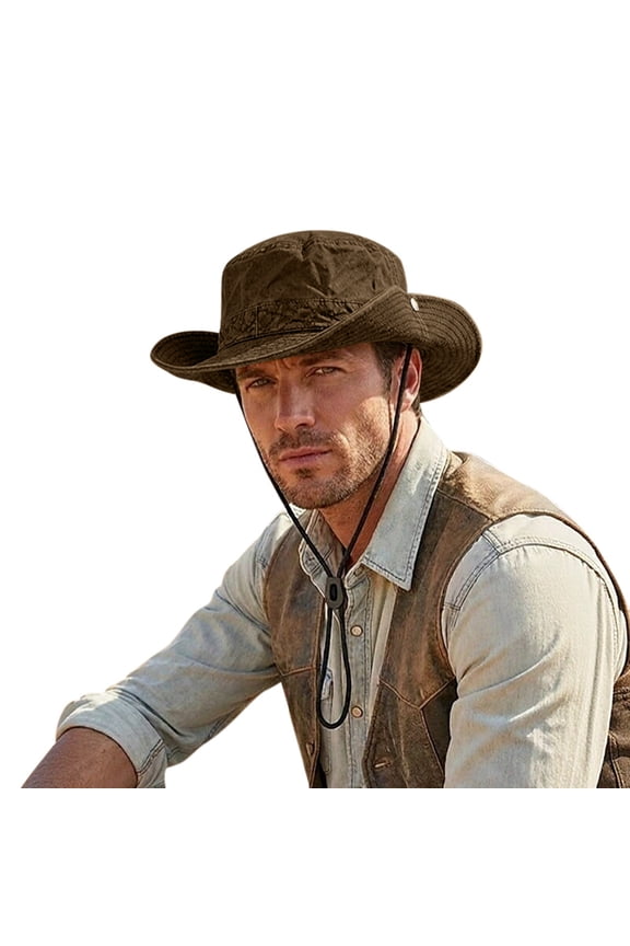 Packable Lightweight Western Cowboy Hat, UPF Protection Rollable Outdoor Fishing Hat Coffee One Size