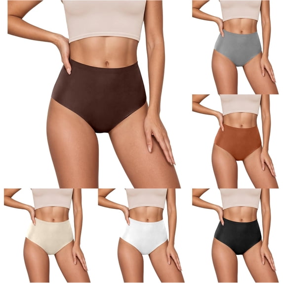 VBEWZET Seamless High‑Rise Ladies Briefs, Thin Ice‑Silk No‑Show Daily‑Wear Triangle Panties Brown L
