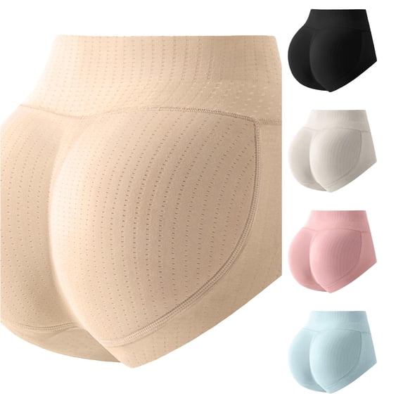 VBEWZET Seamless Lifting Shaping Briefs, Breathable Ribbed Padded Enhancer Underwear for Ladies Beige XL