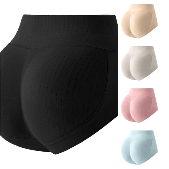 VBEWZET Seamless Lifting Shaping Briefs, Breathable Ribbed Padded Enhancer Underwear for Ladies Black S