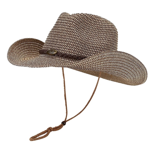 VBEWZET Shapeable Brim Woven Cowboy Cap, Band Decor Packable Protection Beach Hat for Riding, Fishing, Camping & Vacation BW1 One Size