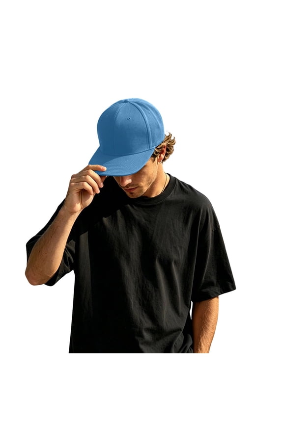 Solid Blank Flat Brim Snapback Baseball Hat, Adjustable Back Strap Hop Skate Cap, Multi-Color Unisex Outdoor Daily Street Custom Sun Hat Blue One Size