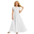 thumbnail image 1 of VBEWZET Solid Long Chiffon Formal Dresses for Girls 2-13T, Round Neck Flutter Ruffle Sleeve Empire Waist A-Line Floor Dress for Baptism Pageant Holiday Beach Wedding Guest White 4-5 Years, 1 of 6