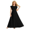 thumbnail image 1 of VBEWZET Solid Long Chiffon Formal Dresses for Girls 2-13T, Round Neck Flutter Ruffle Sleeve Empire Waist A-Line Floor Dress for Baptism Pageant Holiday Beach Wedding Guest Black 8-9 Years, 1 of 6