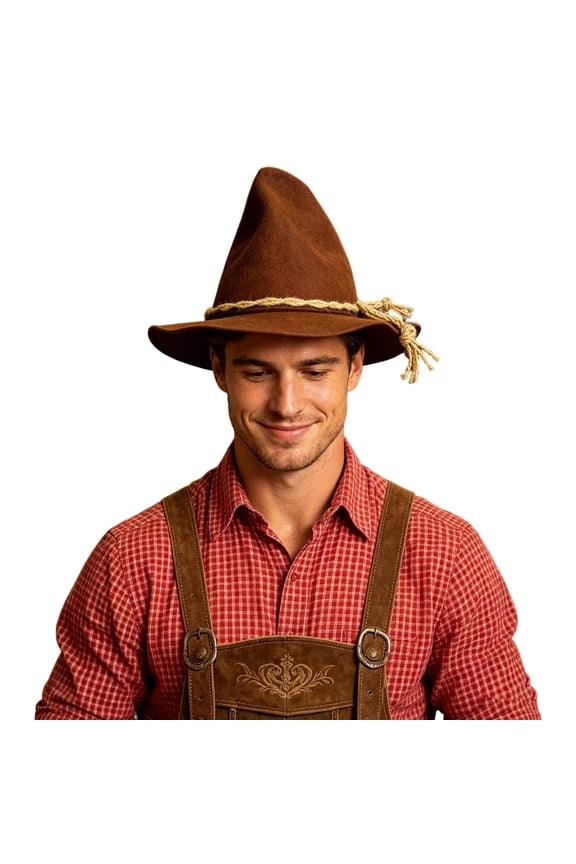 Solid Oktoberfest Bavarian Hat with Rope Band, Wide Brim Pointed Top Hat, Unisex Halloween Party Stage Performance Cosplay Hat Brown One Size
