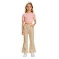 thumbnail image 1 of VBEWZET Stretch Slim Fit Bootcut Pants for Girls, High Waist Lined Flared Trousers, Multi Color Casual School Uniform Bottoms Khaki 7-8 Years, 1 of 5