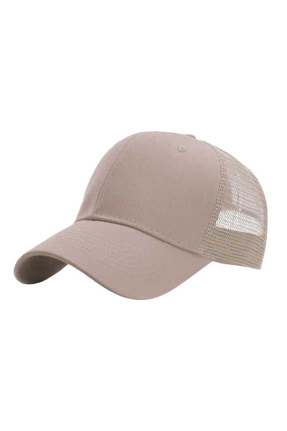 Structured Trucker Hat, Mesh Back Baseball Cap, Adjustable Breathable Trucker Cap for Men & Women Khaki