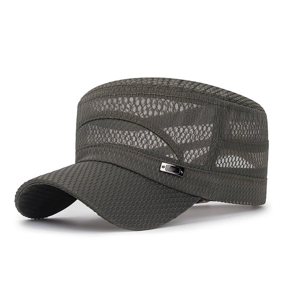 VBEWZET Summer Mesh Flat Top Cap, Breathable Hat, Protection Outdoor Sun Cap with Metal Green