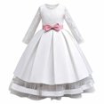 thumbnail image 1 of VBEWZET Toddler flower girl dress, long lace sleeve satin bow gown, kids formal flower girl dresses for wedding birthday party White 7-8 Years, 1 of 9