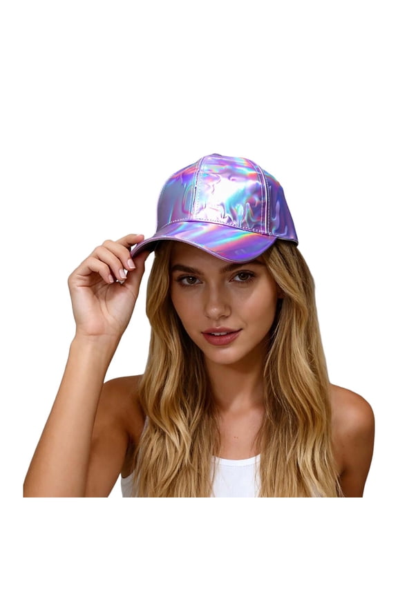 Unisex Baseball Cap, Shiny Leather Trucker Hat, Adjustable Sun Hat for Hop & Parties Purple