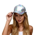 thumbnail image 1 of VBEWZET Unisex Baseball Cap, Shiny Leather Trucker Hat, Adjustable Sun Hat for Hop & Parties Silver, 1 of 4