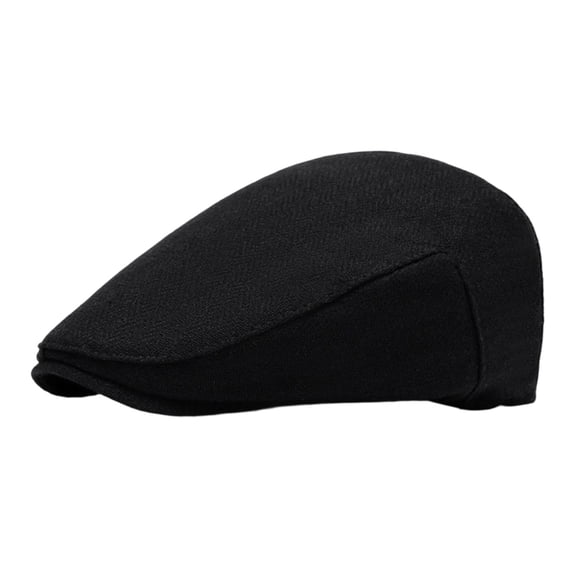 VBEWZET Unisex Herringbone Newsboy Flat Cap, Vintage British Wool Blend Hat, Multi Color Retro Painter Beret Driving Sun Hat for Men Women Black One Size