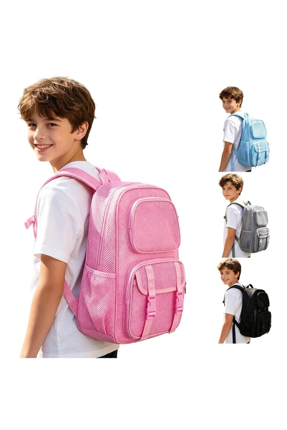 Unisex Mesh Backpack, Breathable Net Student Backpack, Large Capacity Casual Daypack for Adults School Gym Travel Outdoor Use Pink