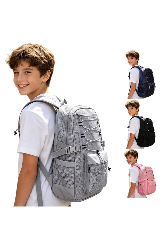 Unisex Mesh Backpack, Breathable School Backpack for Adults, Large Capacity Net Daypack for School Travel Gym Outdoor Activities Grey