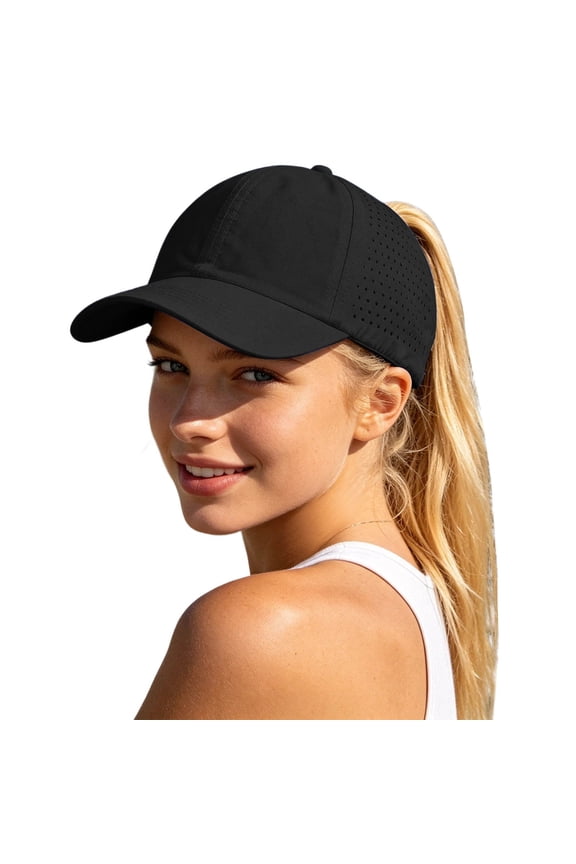 Vent Ponytail Baseball Hat, Lightweight Protection Cap for Running, Fishing & Daily Casual Wear Black One Size