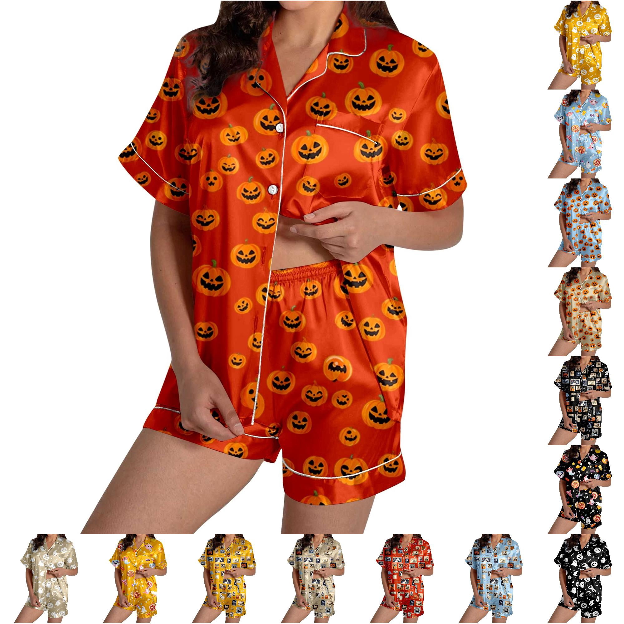 VBEWZET Women Halloween 2‑Piece Pajama Set, Multi‑Color Ghost Pumpkin ...