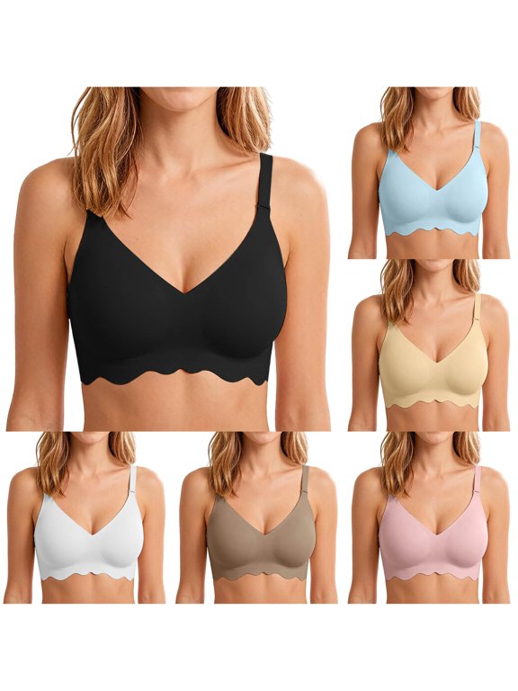 Women Thin Seamless Support Bra, Wireless Invisible Liquid Soft Brassiere, Breathable Scalloped Edge Comfort Daily Bras Black M