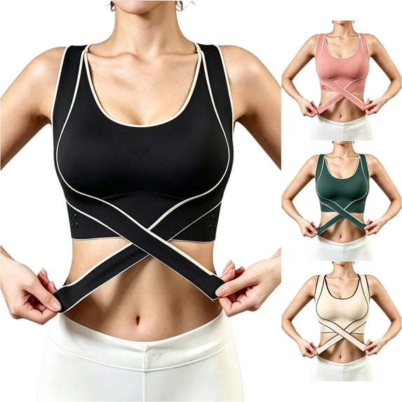 VBEWZET Women Wire‑Free Adjustable Strap Sports Bra Front‑Fasten Posture Correction Push‑Up Side Support Anti‑Sag Brassiere Black XXL