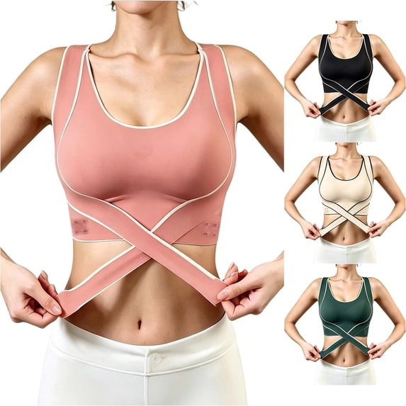 VBEWZET Women Wire‑Free Adjustable Strap Sports Bra Front‑Fasten Posture Correction Push‑Up Side Support Anti‑Sag Brassiere Orange XXXL