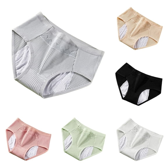 VBEWZET Womens Breathable Briefs, Leak‑Resistant High‑Waist Striped Cotton Menstrual Underwear Grey XL