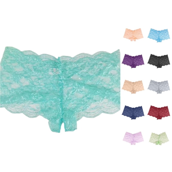 VBEWZET Womens Breathable Lace Briefs, Multi‑Color Scalloped‑Edge Plus‑Size Hollow‑Out Boyshort Underwear BU2 S