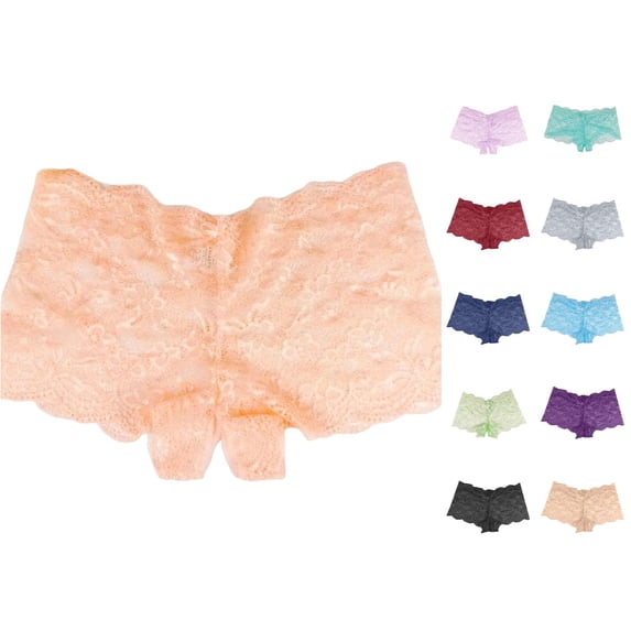 VBEWZET Womens Breathable Lace Briefs, Multi‑Color Scalloped‑Edge Plus‑Size Hollow‑Out Boyshort Underwear Orange XXL