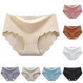thumbnail image 1 of VBEWZET Womens Invisible Mid‑Rise Triangle Underwear, Soft Ice‑Silk Scalloped‑Edge Cotton‑Crotch Panties Beige XXL, 1 of 3