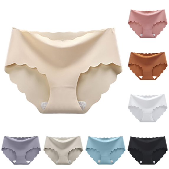 VBEWZET Womens Invisible Mid‑Rise Triangle Underwear, Soft Ice‑Silk Scalloped‑Edge Cotton‑Crotch Panties Beige XXL