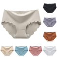 thumbnail image 1 of VBEWZET Womens Invisible Mid‑Rise Triangle Underwear, Soft Ice‑Silk Scalloped‑Edge Cotton‑Crotch Panties Light Gray L, 1 of 3