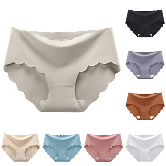 VBEWZET Womens Invisible Mid‑Rise Triangle Underwear, Soft Ice‑Silk Scalloped‑Edge Cotton‑Crotch Panties Light Gray L