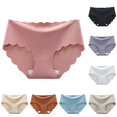 thumbnail image 1 of VBEWZET Womens Invisible Mid‑Rise Triangle Underwear, Soft Ice‑Silk Scalloped‑Edge Cotton‑Crotch Panties Pink L, 1 of 3