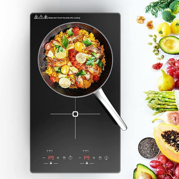 VBGK Double Induction Cooktop, 2000W 2 Burner Electric Countertop 12 inch Hot Plate with Touch Control, Timer, Child Lock for Home Kitchen Cooking