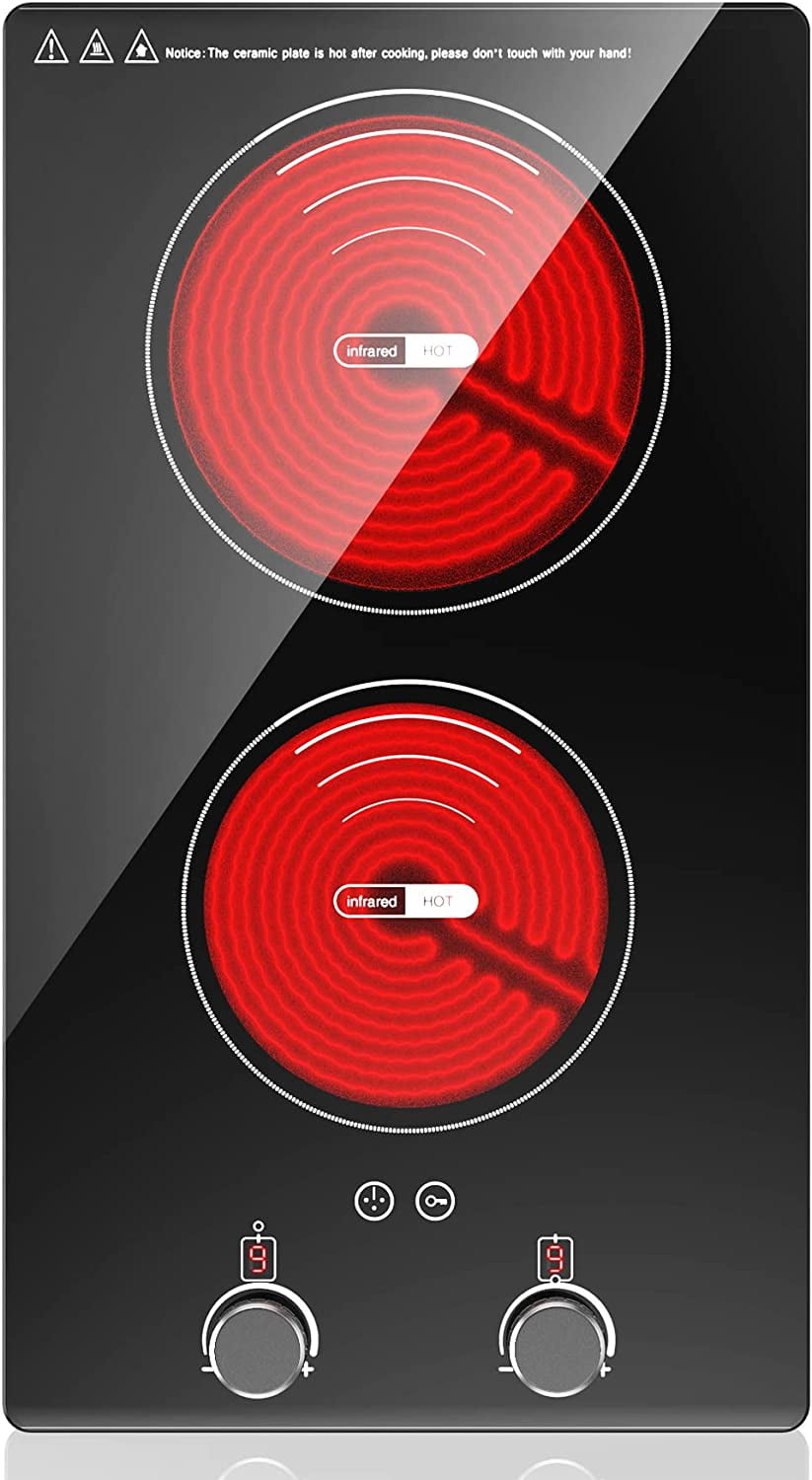 VBGK Electric Cooktop 2 Burner 12 Inch 2000W Electric Burner Countertop