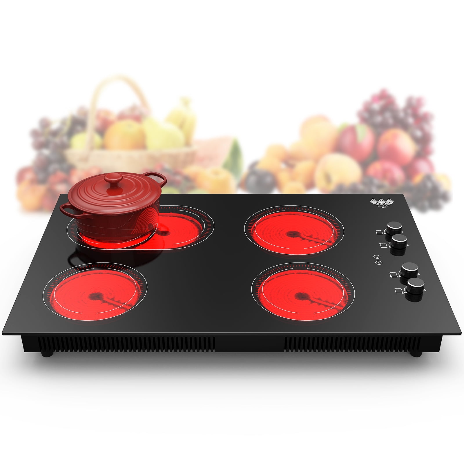 Electric Stovetop Cooking Hot Plate 1200W Infrared 7.3/4 Glass Ceramic  Portable Stove Burners Cool Touch Handle Single Cooktop Keeps Food Warm