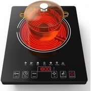 VBGK Electric Cooktop, 1800W Portable Single Burner Ceramic Stove with LED Touch Screen, 8 Power & Temp Levels, Timer for Home, Dorm or RV Kitchen Use