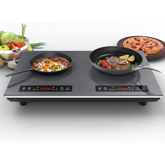 VBGK Induction Cooktop 24 inch 2 Burner 110v Electric Burner 4000W,Countertop Hot Plate for Cooking,3H & Auto Shutdown Double Induction Burner, Child Lock Electric Stove Top with Plug
