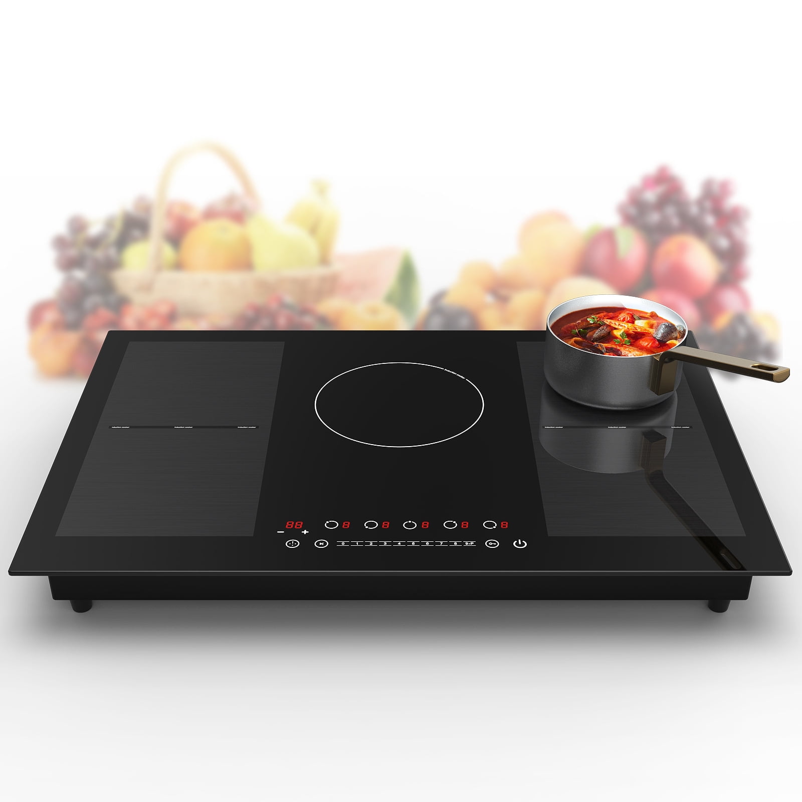 Vbgk Electric Cooktop 30 inch, 5 Burner Electric Stove Built-in and Countertop Electric Stove Top, LED Touch Screen,9 Heating Level, Timer & Kid
