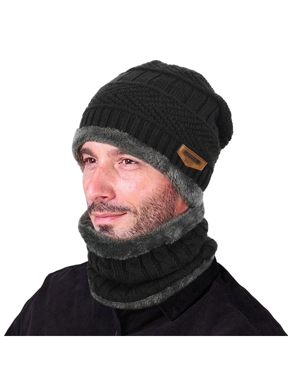 Winter Beanie Hat Scarf Set Warm Knit Hat Thick Knit Skull Cap For Men Women