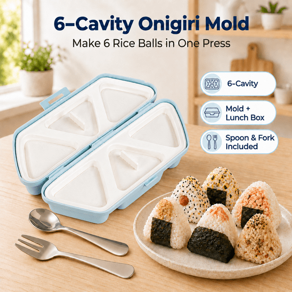 Yo Sushi Rice VBNDMAW 6-in-1 Onigiri Rice Ball Mold, Non-Stick Triangle Musubi Press ...