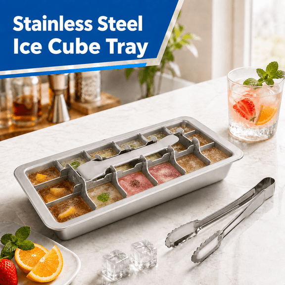 VBNDMAW Stainless Steel Ice Cube Tray for Freezer, Easy Release Metal Ice Tray with Lever Handle, Vintage Style, Reusable and Dishwasher Safe