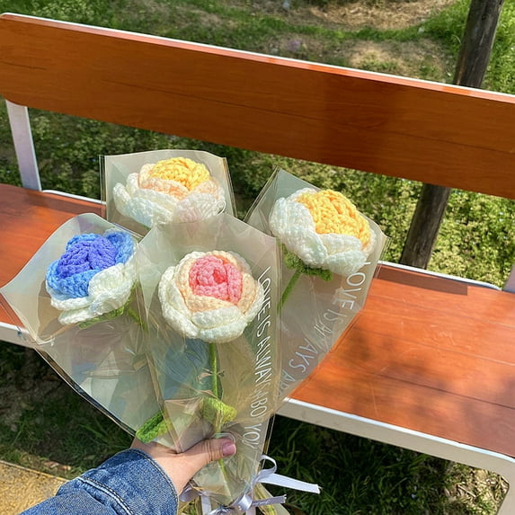 VBODN Artificial Flowers for Decoration,Outdoor Artificia Flowers,Knitted Roses Hand Woven Rose Simulation Yarn Knitted Bouquet Floral Decoration Gift