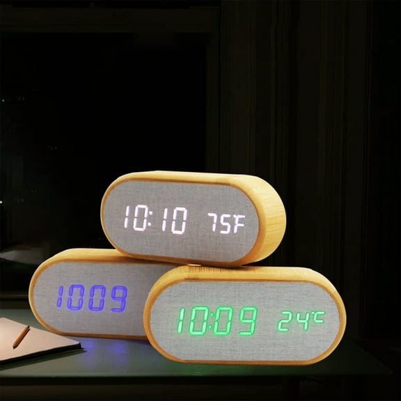 VBODN Digital Alarm Clock Clearance,Smart Alarm Clocks,Digital Alarm Clock Round Wooden Desk Clocks With 4 Alarms Sound Control50-100% Dimmer LED Electronic Clock for Bedroom Table Bedside Decor