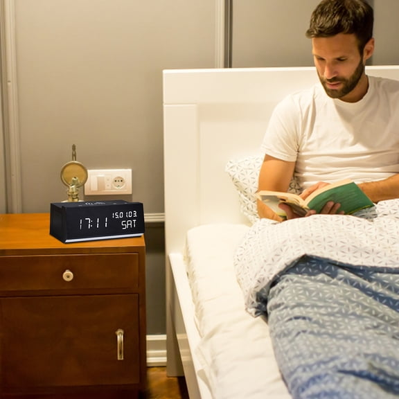 VBODN Digital Alarm Clock Large Display,Smart Alarm Clock,Nightlight Wireless Charging LED Wooden Alarm Clock, Multifunctional Voice Controlled Mute Electronic Clock, Wireless Charging Clock